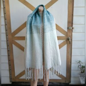 NWOT MER SEA & CO. 🌊 Gorgeous Striped Multi-Colored Teal Fringed XL Scarf